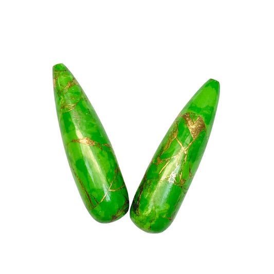 1 Pair Green Copper Turquoise Smooth Long Drop Gemstone, Size 9x30mm, Matching Pair Briolette, Earring Making Gemstone, , SKU - BBI987