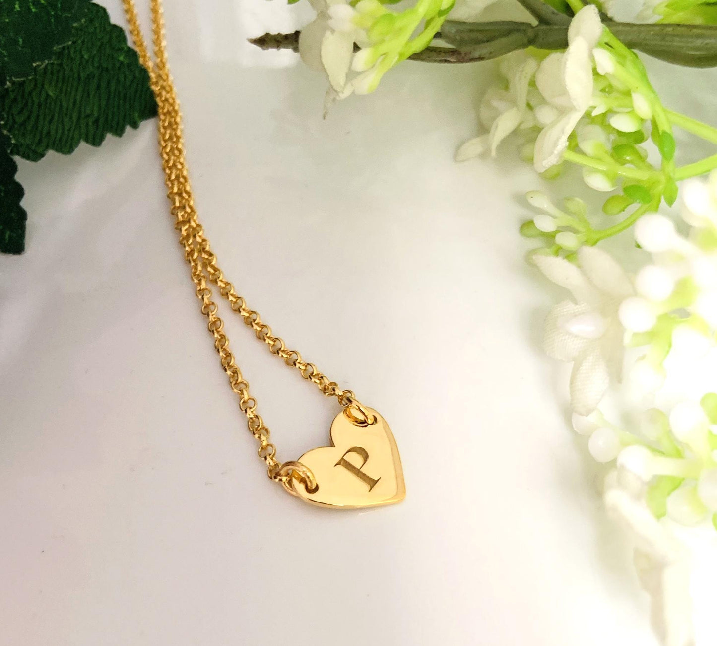Silver Initial Necklace with Heart Pendant – Personalized Letter, Gold & Rose Gold, Gift for Her