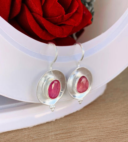 Rose cut Ruby Earrings ~ Silver and Vermeil Gold Earrings ~ Rustic Artisan Jewelry ~ Pink Ruby Birthstone Earrings ~ Gift For Her ~ E-0044