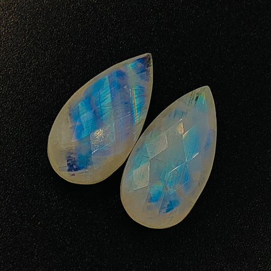 1 Pair Natural White Rainbow Faceted Briolette Pear Shape Gemstone, Size 10x20mm,10x25mm Matching Pair Briolette, Earring Making SKU-BBI299