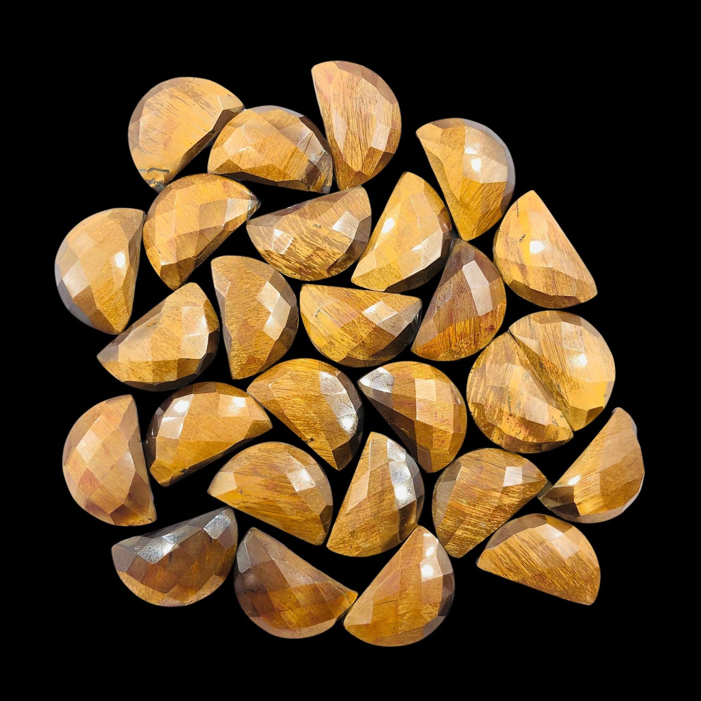 2 Pieces Natural Tiger Eye Faceted Semi Circle Shape Gemstone, Size 10x16mm, Half Moon Gemstone Briolette, Making Jewelry, SKU-BBI231