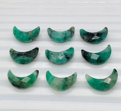 2 Pieces Natural Emerald Crescent Moon Shape Gemstone, Carving Gemstone, Hand Carved Briolette faceted Moon Gemstone, Size 7x16mm