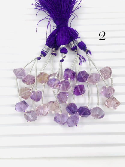 Pair of pink amethyst Faceted Twisted drop shape gemstone beads Amethyst twisted for jewelry making center drilled Drop beads gift for her