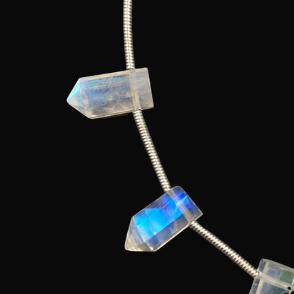 8 Faceted Rainbow Moonstone Pencil Beads, 6x12mm Briolette Gemstone