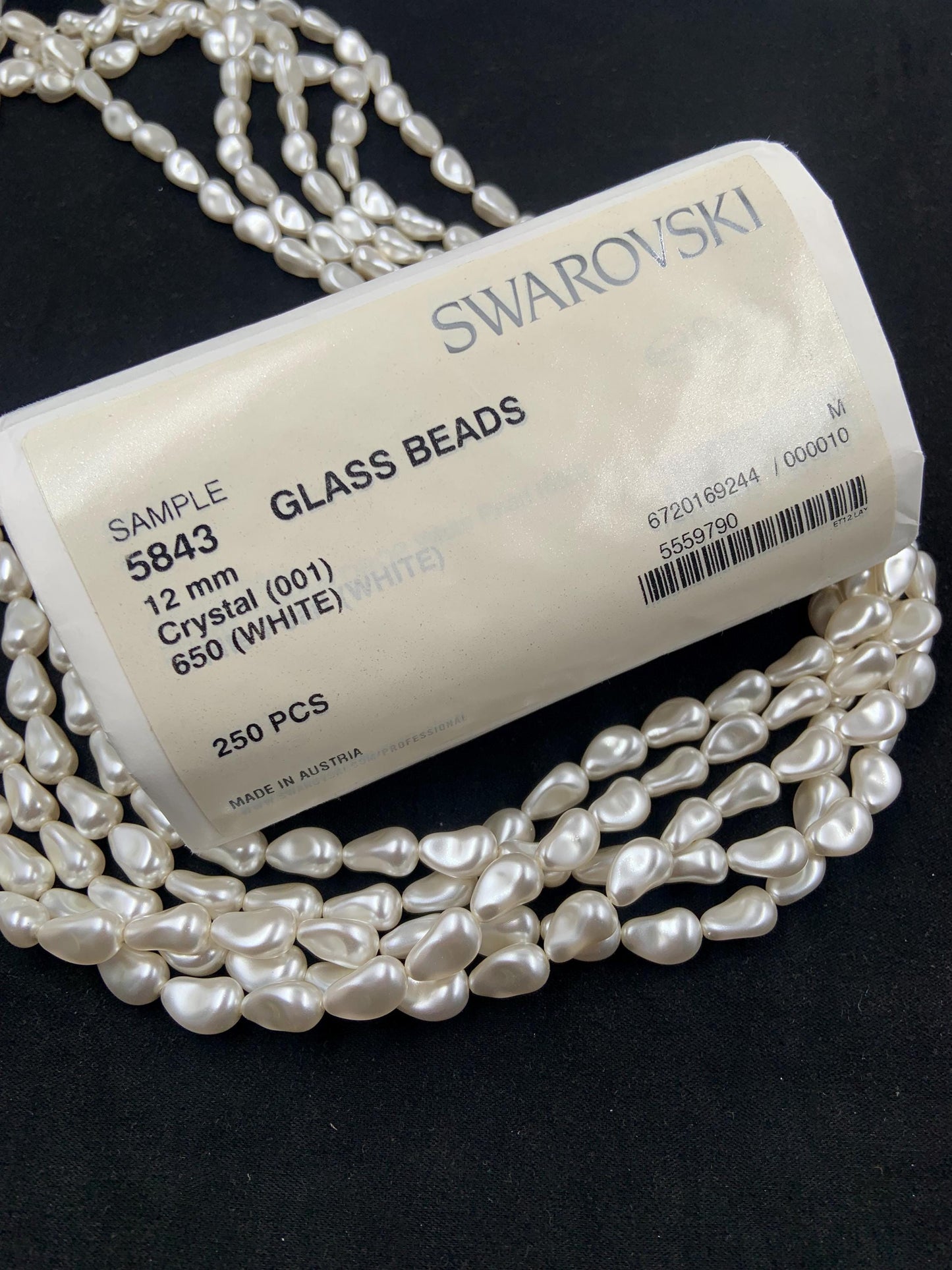 Natural Crystal White (001 650) Genuine Swarovski 5843 Pearls Barque Drop pearl in 12mm Glass Beads for Necklace/Bracelet/Earrings Gifts