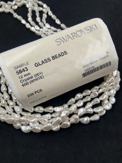 Natural Crystal White (001 650) Genuine Swarovski 5843 Pearls Barque Drop pearl in 12mm Glass Beads for Necklace/Bracelet/Earrings Gifts