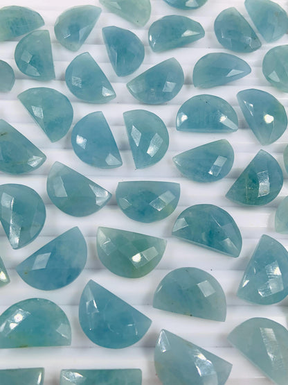 2 Pieces Natural Aquamarine gemstone, Half Moon D - shape gemstone, Earring Components, Half moon gemstone, Size 10x16mm, SKU - BBI206
