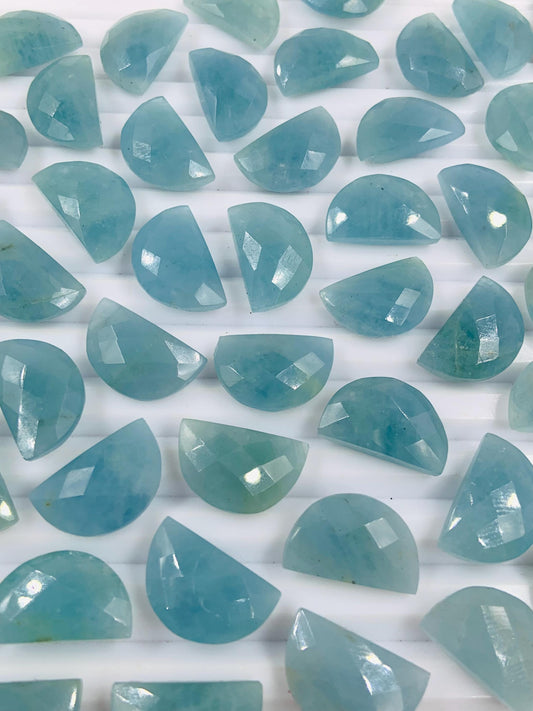 2 Pieces Natural Aquamarine gemstone, Half Moon D - shape gemstone, Earring Components, Half moon gemstone, Size 10x16mm, SKU - BBI206