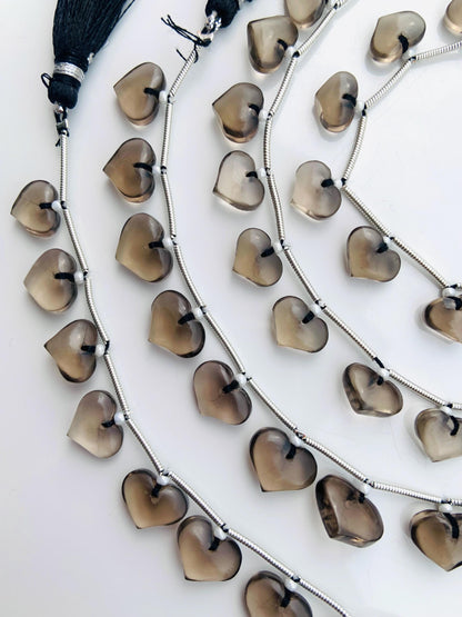 10 Pcs Natural Smoky Quartz smooth heart shape face drill gemstone Fancy shape Briolette gemstone bead for jewelry Size 8x10x5 gift for her