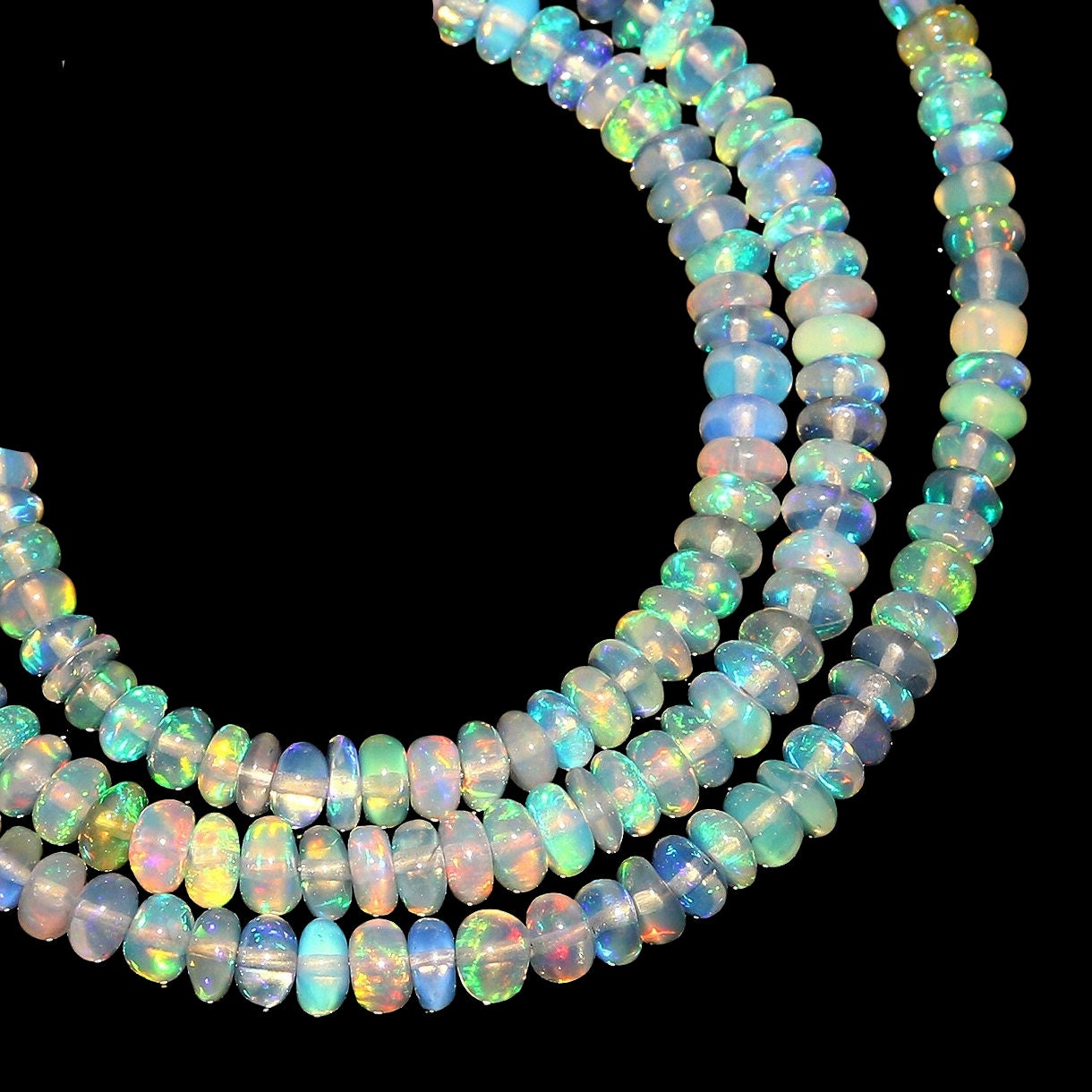 AAA Natural White Ethiopian Opal Smooth Rondelle Beads 5.5mm–6mm