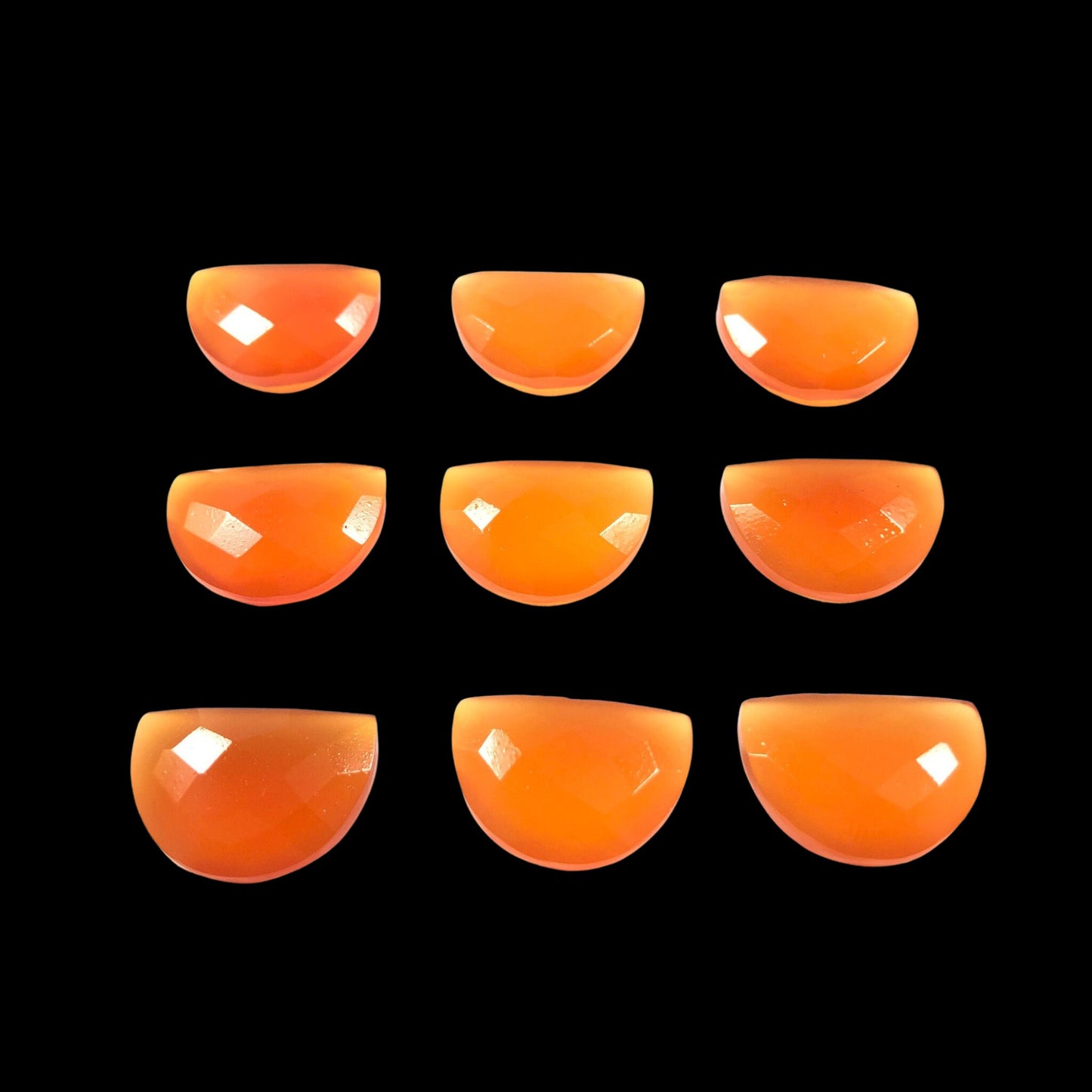 2 Pieces Natural Orange Onyx Gemstone, Half Moon D - Shape Gemstone, Earring Components, Half Moon Gemstone, Size 10x16mm, SKU - BBI237