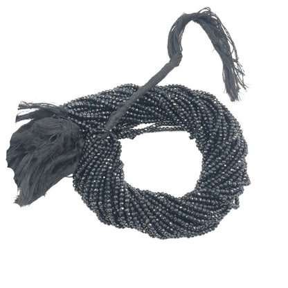 AAA Natural Black Spinel Faceted Rondelle Beads | 3mm | 5 Strands, 12 Inch