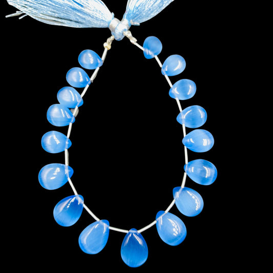 Blue Monalisa Smooth Pear Shape Gemstone Briolette, Side Drilled Pieces, Teardrop Shape Strand, Jewelry Supplies , SKU-BBI726