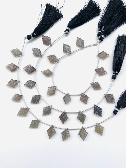 10 Pieces Natural Grey Moonstone Slot Carved Side drill gemstone Fancy shape Briolette lozenge bead for jewelry Size 11x15x4mm gift for her