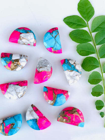 Natural Pink turquoise Gemstone Beads, Faceted Half Moon "D Shape Beads, Carving Gemstone, Size 10x16 mm, Loose Beads For Jewelry making