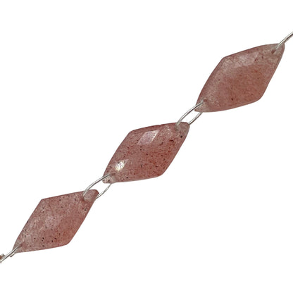 AAA Quality Natural Red Strawberry Gemstone, Faceted Rhombus Shape Briolette, Fancy Carved Double Drill Strand, Size 20mm X 10mm, SKU-BBI816