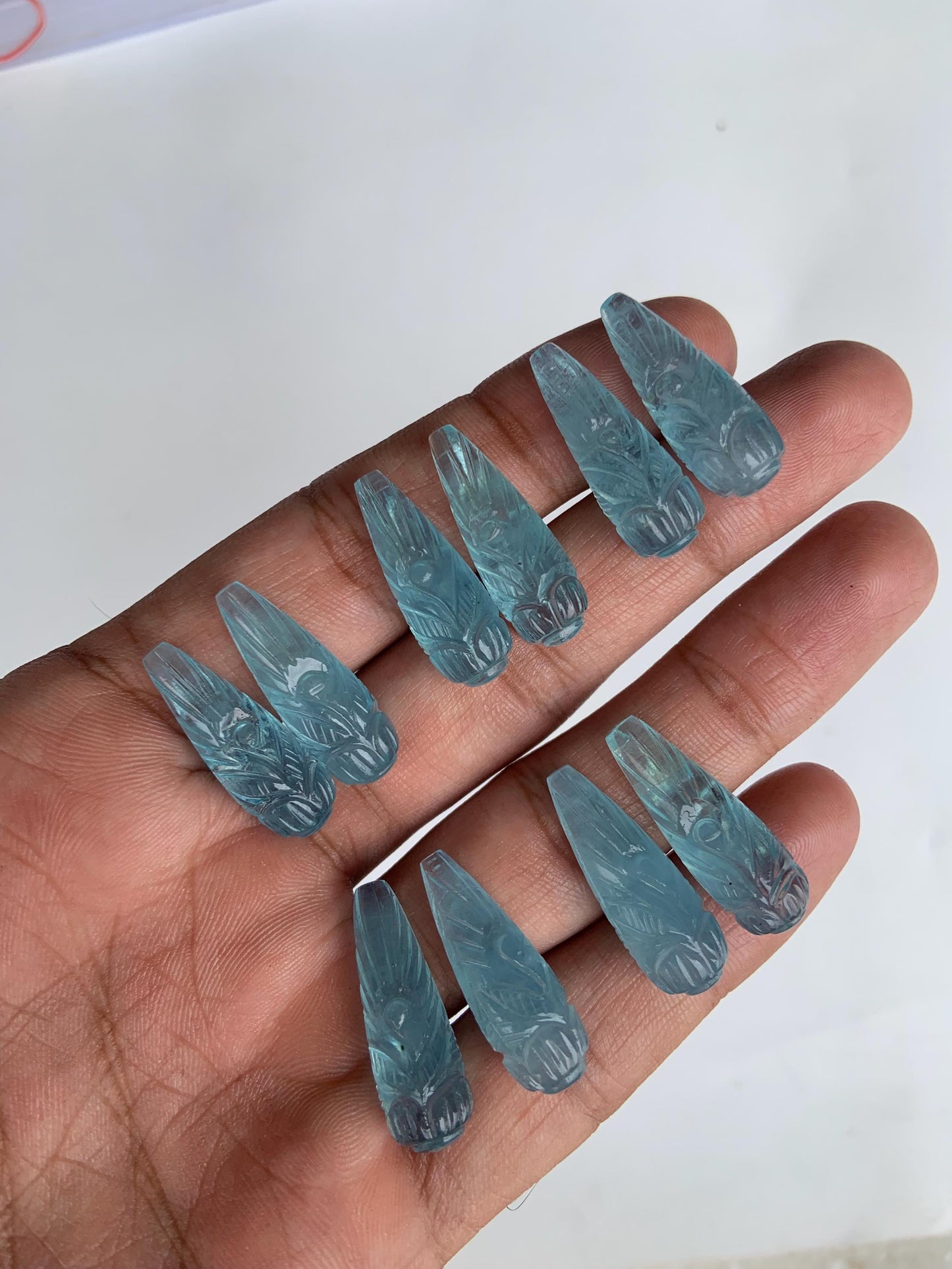 1 Pair Natural Aquamarine Hand Carved Drop Shape Briolette Beads, Handmade Matching Pair beads, Earring Making Gemstone Size - 9x26mm