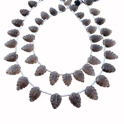 16 pcs Natural Smoky Quartz Leaf Shape Carved Gemstone Beads Briolette , Amethyst Gemstone Beads jewellery , Carved Beads ,  BBI1109