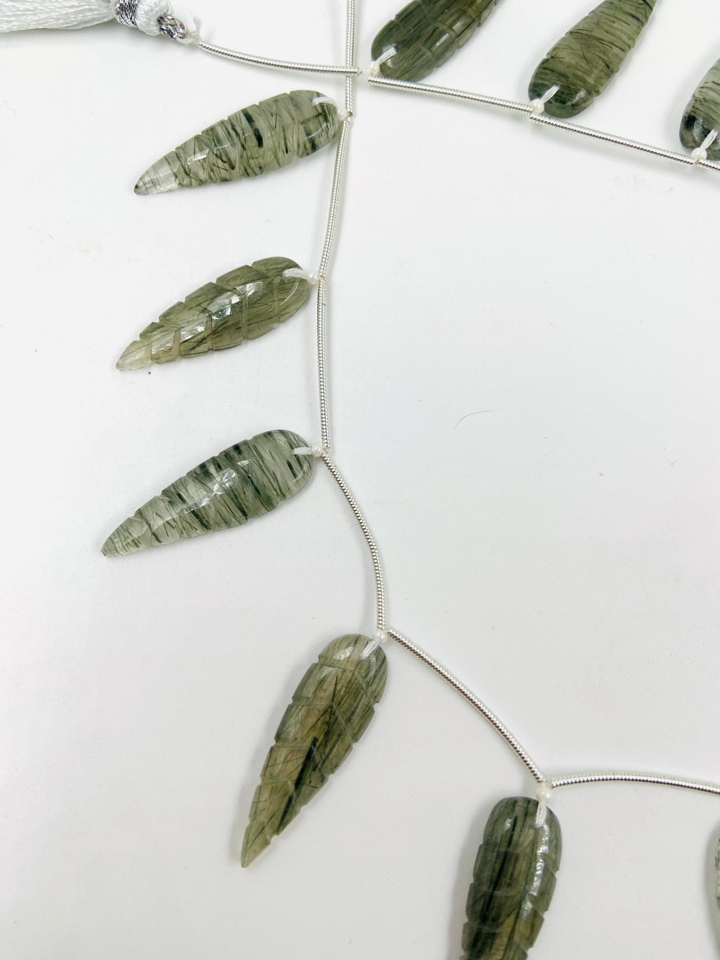10 Pcs Natural Green rutile Leaf Shape Carved Gemstone Beads Briolette, Green rutile Gemstone for Jewelry Making Size 30x10x4mm gift for her