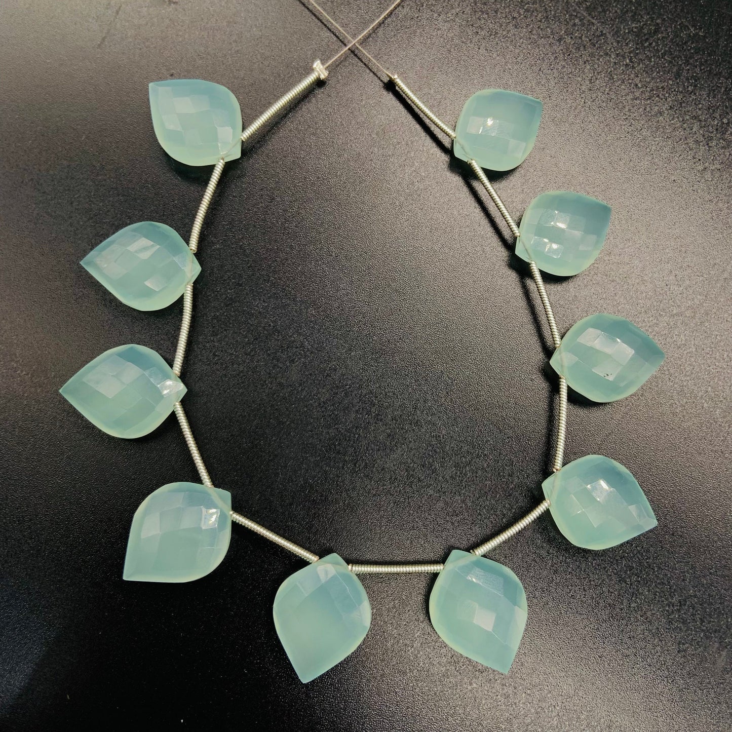 10 Pieces Natural Aqua Chalcedony Carved Fancy Cut Shape Gemstone Briolette Side Drill Beads Line | Faceted Gemstone Beads.