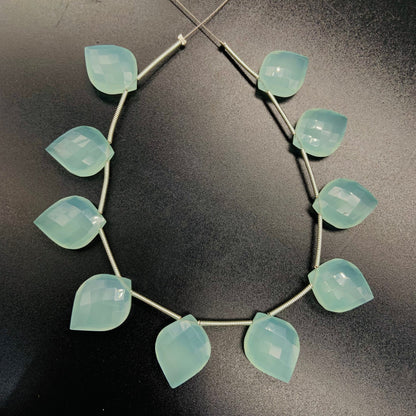 10 Pieces Natural Aqua Chalcedony Carved Fancy Cut Shape Gemstone Briolette Side Drill Beads Line | Faceted Gemstone Beads.