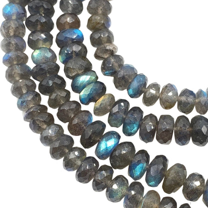 Natural Labradorite Faceted Rondelle Beads - Blue Flash AAA Gemstone Strand 16"