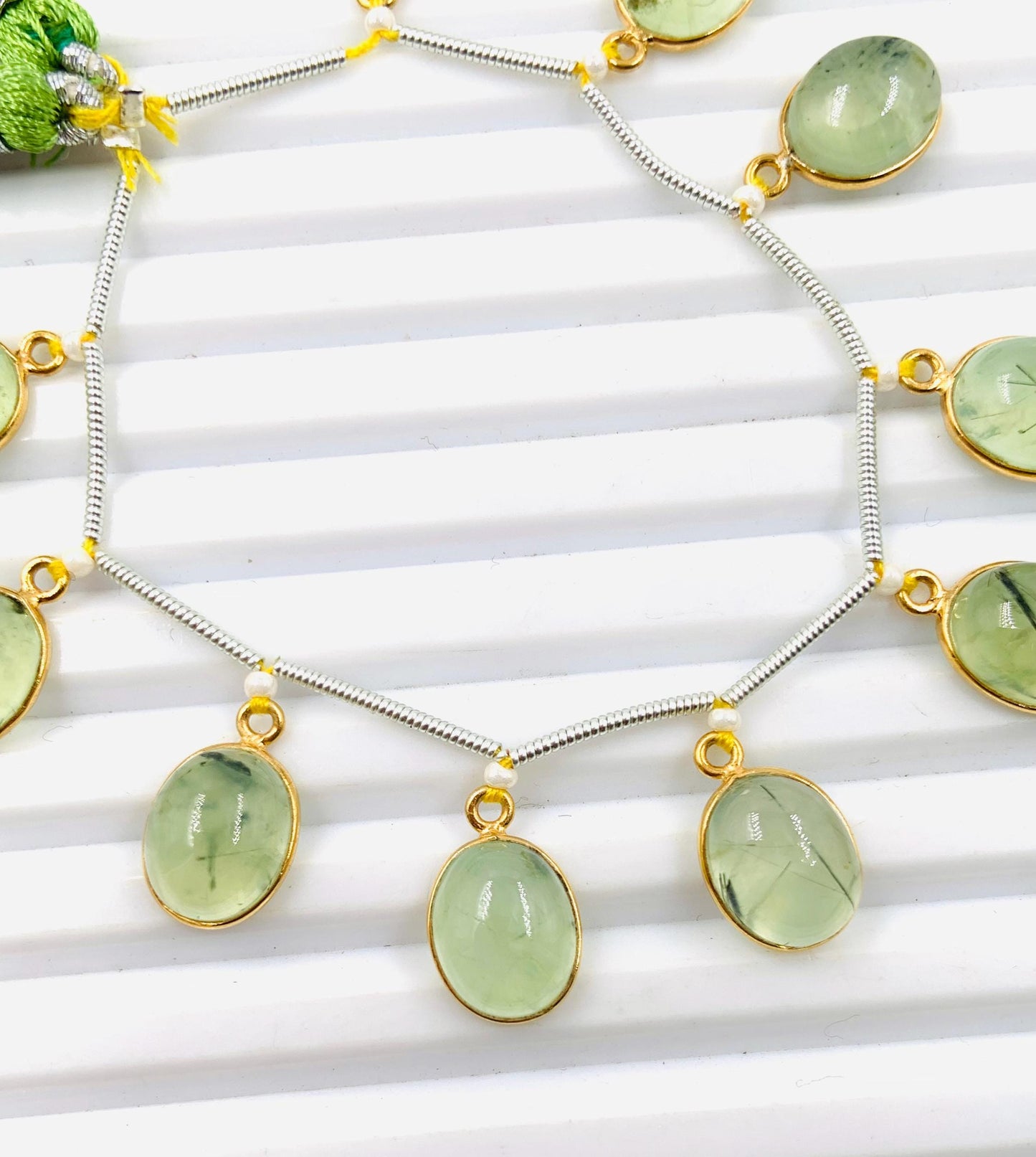 Natural Prehnite Smooth Oval Gemstone Gold Bezel Connector 8x10mm