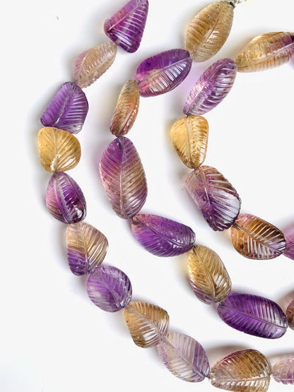 8 Inch Natural Ametrine Carved Leaf tumble Shape briolette Gemstone Free form shape Leaf Gemstone for Jewelry Making Size 10x14mm to 14x20mm