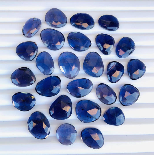 10 Pieces Natural Iolite Rose Cut Slices Cabochons, Faceted Rose Cut Flat Back Cabochons, Rose Cut Loose Gemstone, Iolite Gemstone Slice Cut