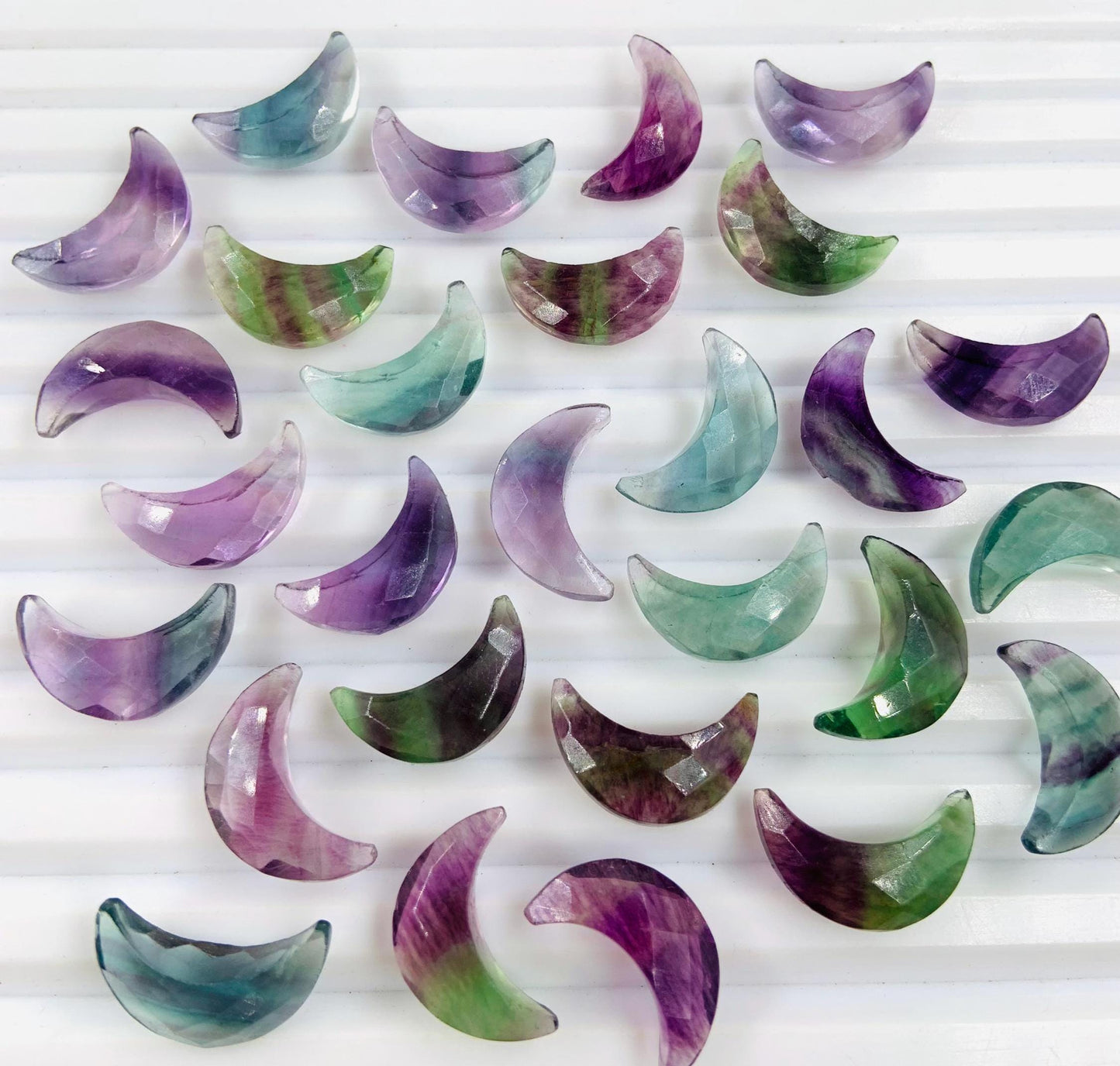 Natural Multi Fluorite Faceted Loose Gemstone Crescent moon , Carving Gemstone, Natural Gemstone, Moon Shape Loose Gemstone, 7x16mm