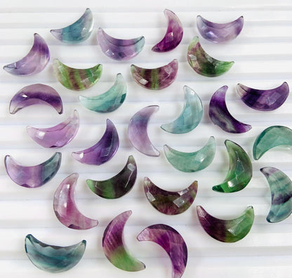 Natural Multi Fluorite Faceted Loose Gemstone Crescent moon , Carving Gemstone, Natural Gemstone, Moon Shape Loose Gemstone, 7x16mm