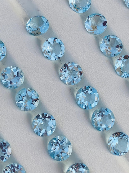 Natural Blue Topaz Faceted Round Cut Stones | Calibrated Loose Gemstones for Jewelry