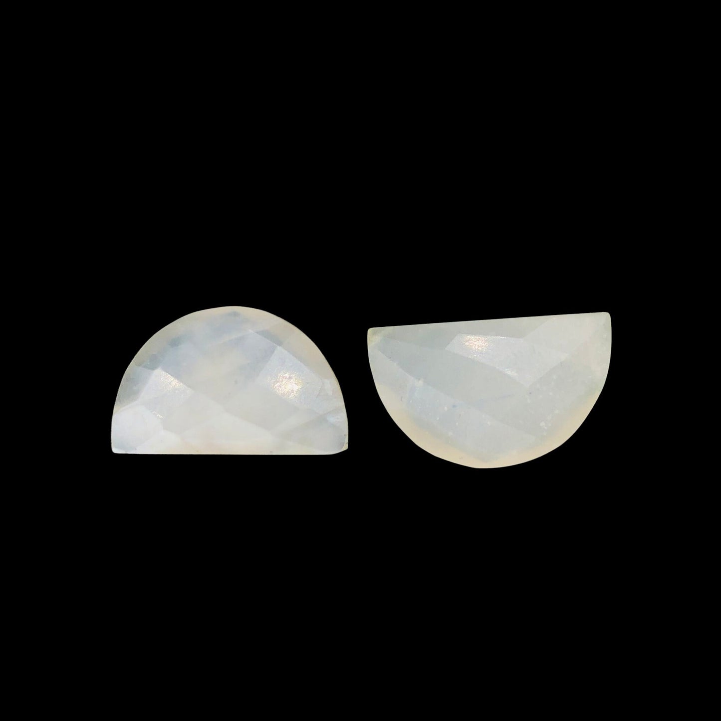 2 Pieces Natural White Moonstone Faceted Semi Circle Shape Gemstone, Hand Carved Fancy Briolette, Loose Stone, Jewelry Making, SKU-BBI238