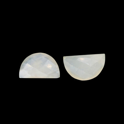2 Pieces Natural White Moonstone Faceted Semi Circle Shape Gemstone, Hand Carved Fancy Briolette, Loose Stone, Jewelry Making, SKU-BBI238