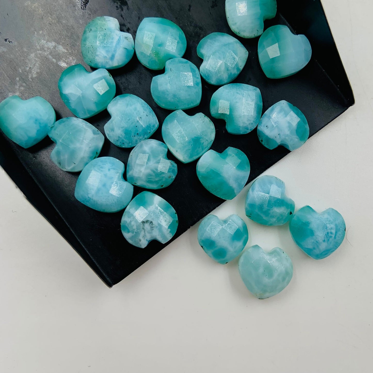 Natural Larimar Hand Carved faceted  Briolette 10mm Heart Shape Gemstone Beads, Gemstone Briolette's Loose Gemstone for Jewelry Making