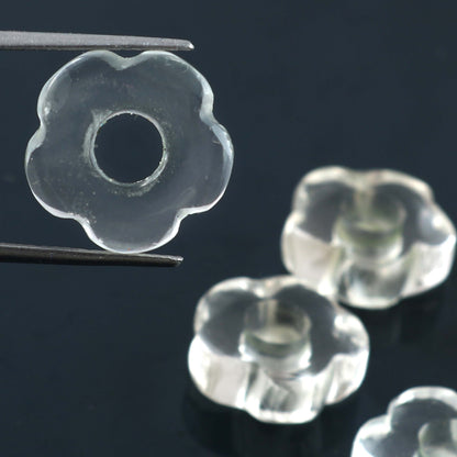 5 Pcs Natural Crystal Quartz Smooth Flower Shape Gemstone Beads, Carved Crystal Quartz Smooth Gemstone Beads 15mm, making For Beads Bracelet