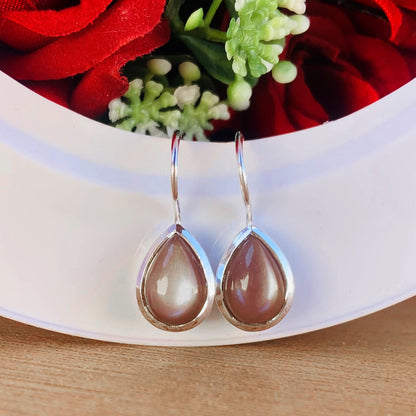 Silk Moonstone Earrings ~ Chocolate Color ~ Pear Shape ~ Sterling Silver Earrings ~ Birthday Gift For Her ~ Statement Earrings ~ E-0017