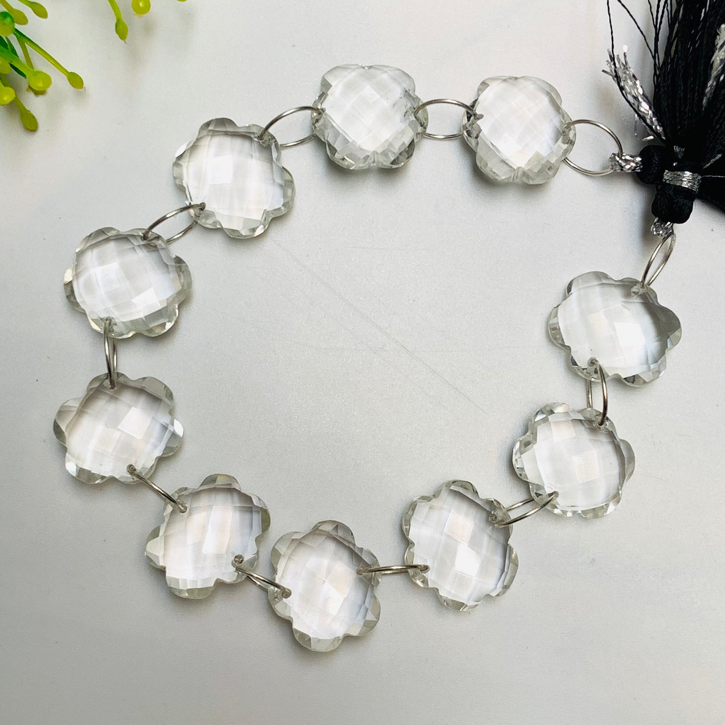 10 Pieces Natural Crystal Quartz Faceted Double Drilled Gemstone Beads, Cloud Shape Gemstone, Hand Carved Gemstone Size 14x15x6mm