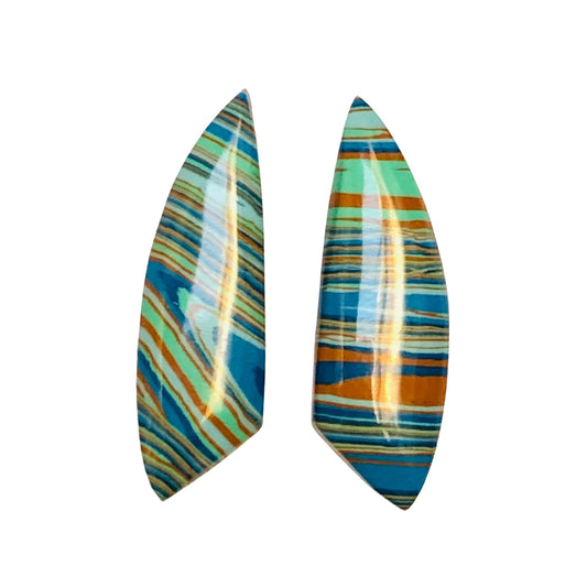 1 Pair Colorful Striped Smooth Long Fancy Cut Shape Gemstone, Size 10X30mm, Matching Pair Briolette, Earring Making Gemstone , SKU - BBI992