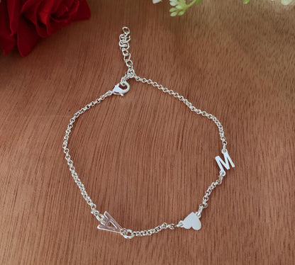 925 Sterling Silver Initial Letter Bracelet - Personalized Jewelry Gift for Her