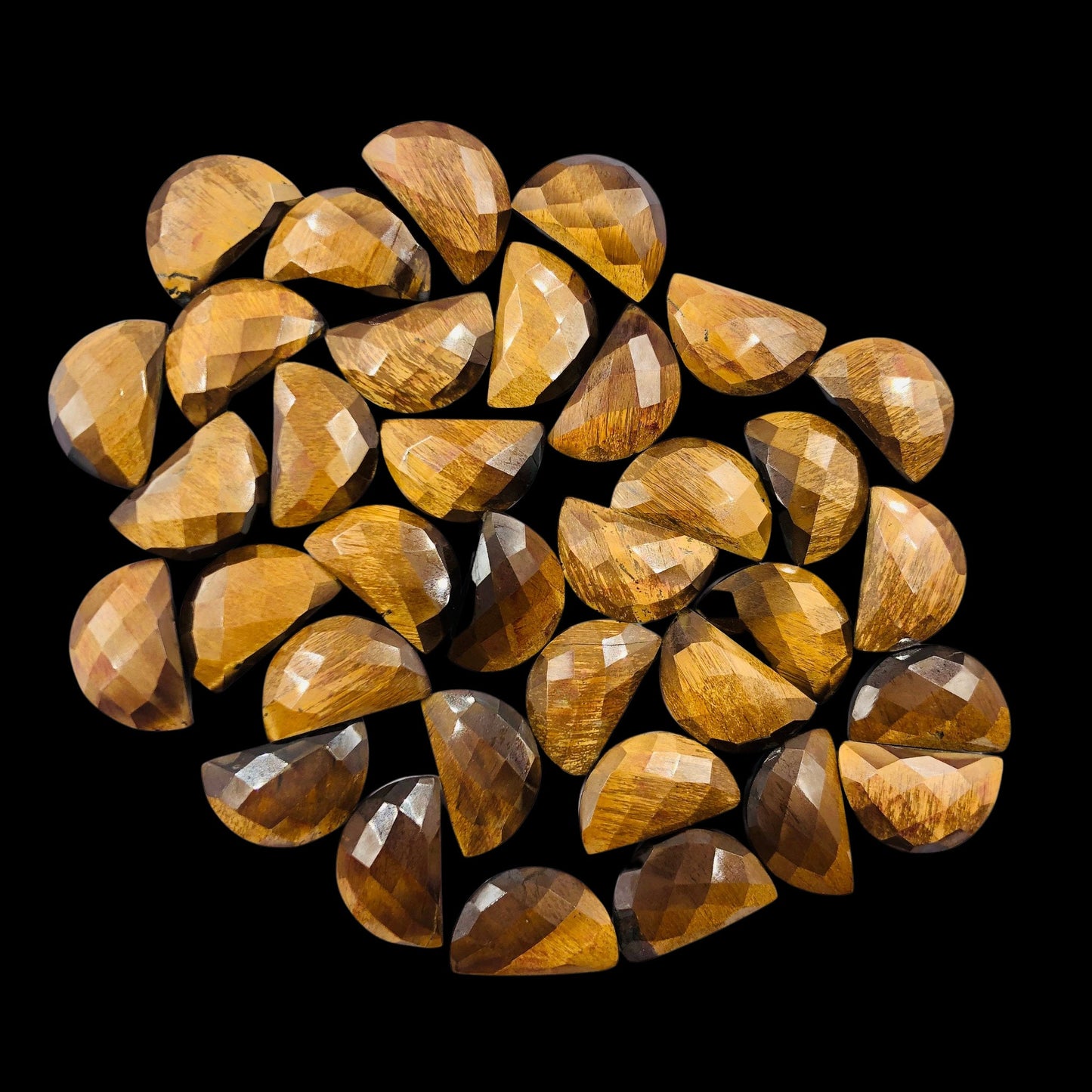 2 Pieces Natural Tiger Eye Faceted Semi Circle Shape Gemstone, Size 10x16mm, Half Moon Gemstone Briolette, Making Jewelry, SKU-BBI231