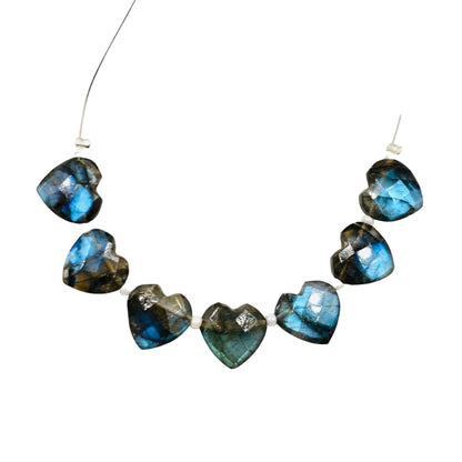 Natural Labradorite Heart Beads 7 Pcs – Faceted Carved Blue Flash Gemstone