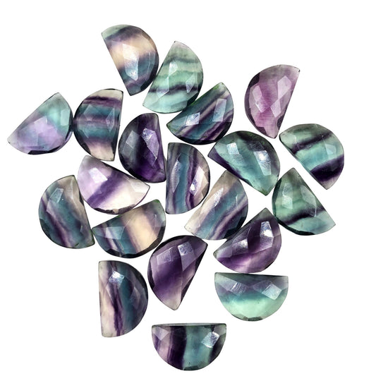2 Pieces Natural Multi Fluorite Faceted Semi Circle Shape Gemstone, Size 10x16mm, Hand Carved Fancy Briolette, Jewelry Supplies, SKU-BBI216