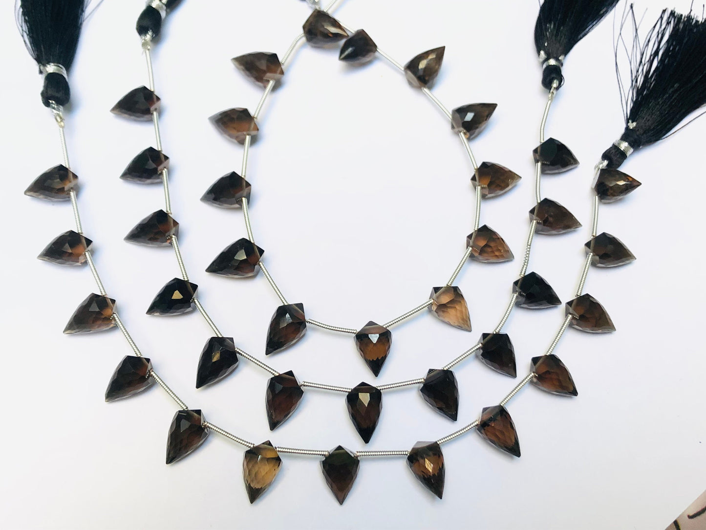 14 Pieces Natural Smoky Quartz Faceted Drop Shape Gemstone Briolette, Side Drill Beads Line | Beads For Jewelry Set| SKU - BBI1043