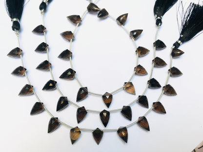 14 Pieces Natural Smoky Quartz Faceted Drop Shape Gemstone Briolette, Side Drill Beads Line | Beads For Jewelry Set| SKU - BBI1043