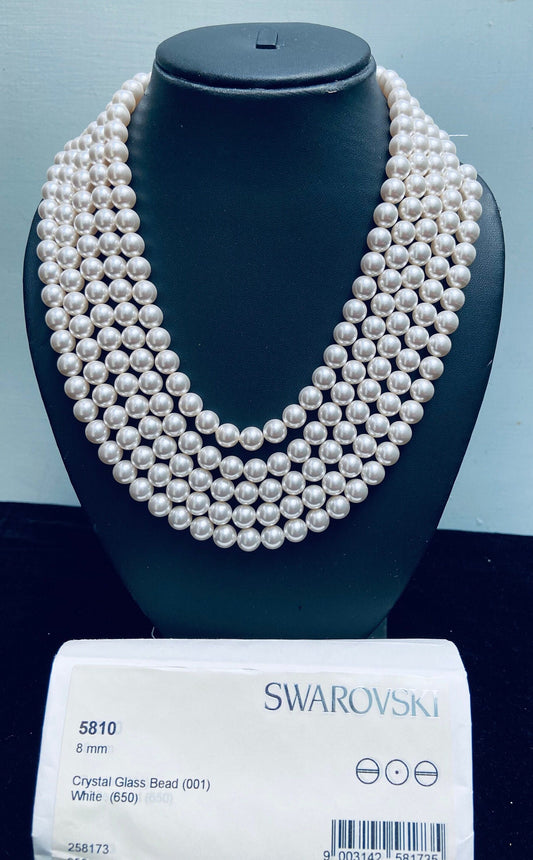 Crystal White (001 650) Genuine Swarovski 5810 Pearls Round Glass Beads jewelry making | 2mm, 3mm, 4mm, 5mm, 6mm, 8mm, 10mm, 12mm -BBI1881