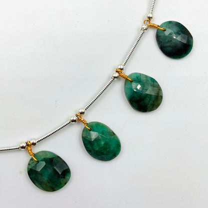 8 Pieces Natural Emerald Rose Cut Slices Cabochons , Free Form Shape Cabochon, Faceted Rose Cut Flat Back Cabochons, Cut Stones Cabochons.