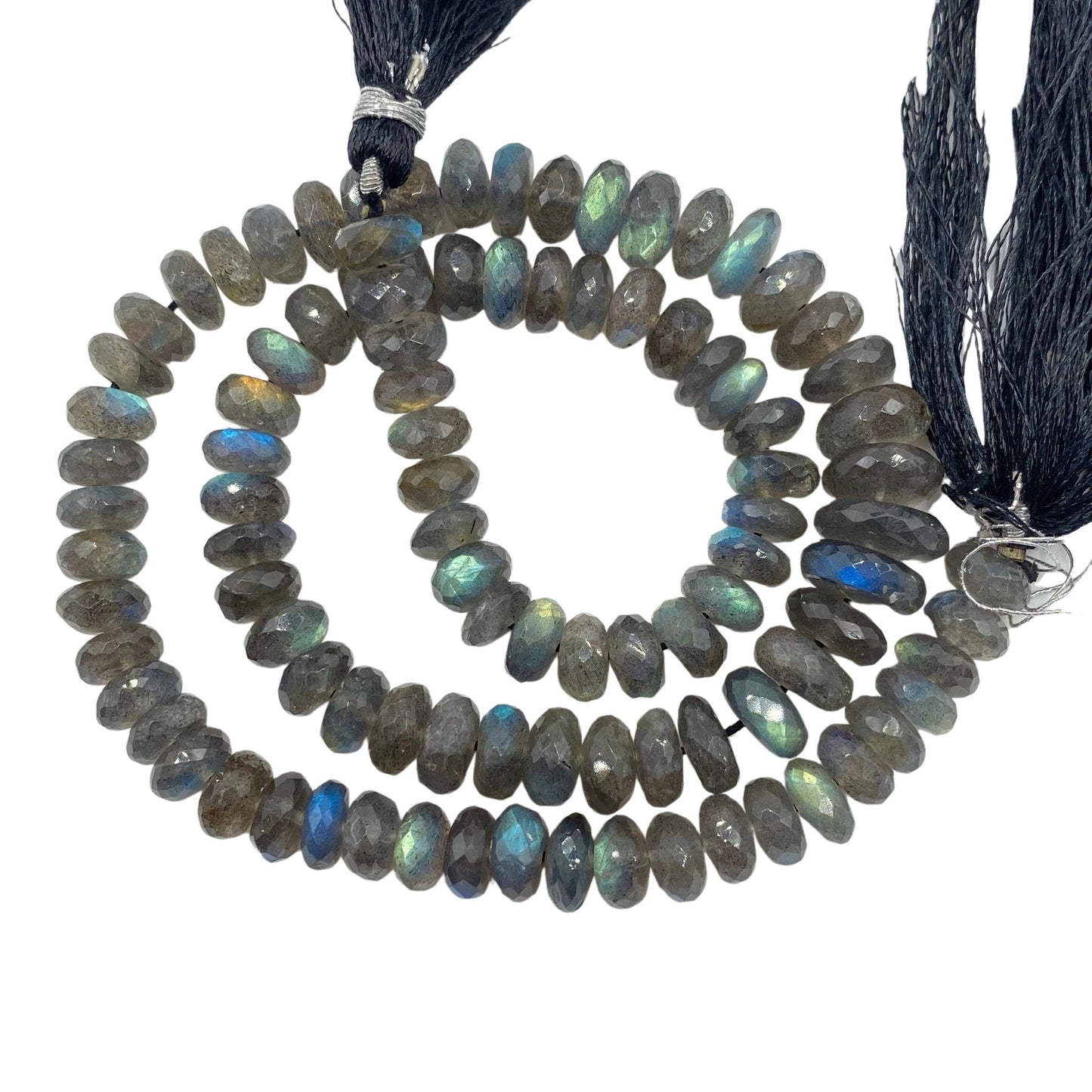 Natural Labradorite Rondelle Beads - Blue Flash Faceted Gemstone Strand 16 inch