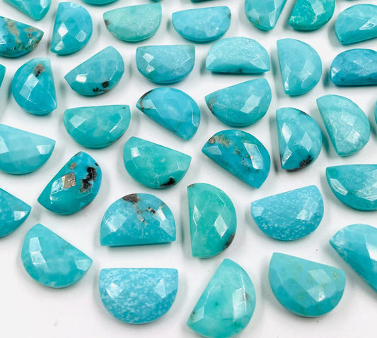 Natural Arizona Turquoise Faceted Half Moon D Shape Beads 10x16mm
