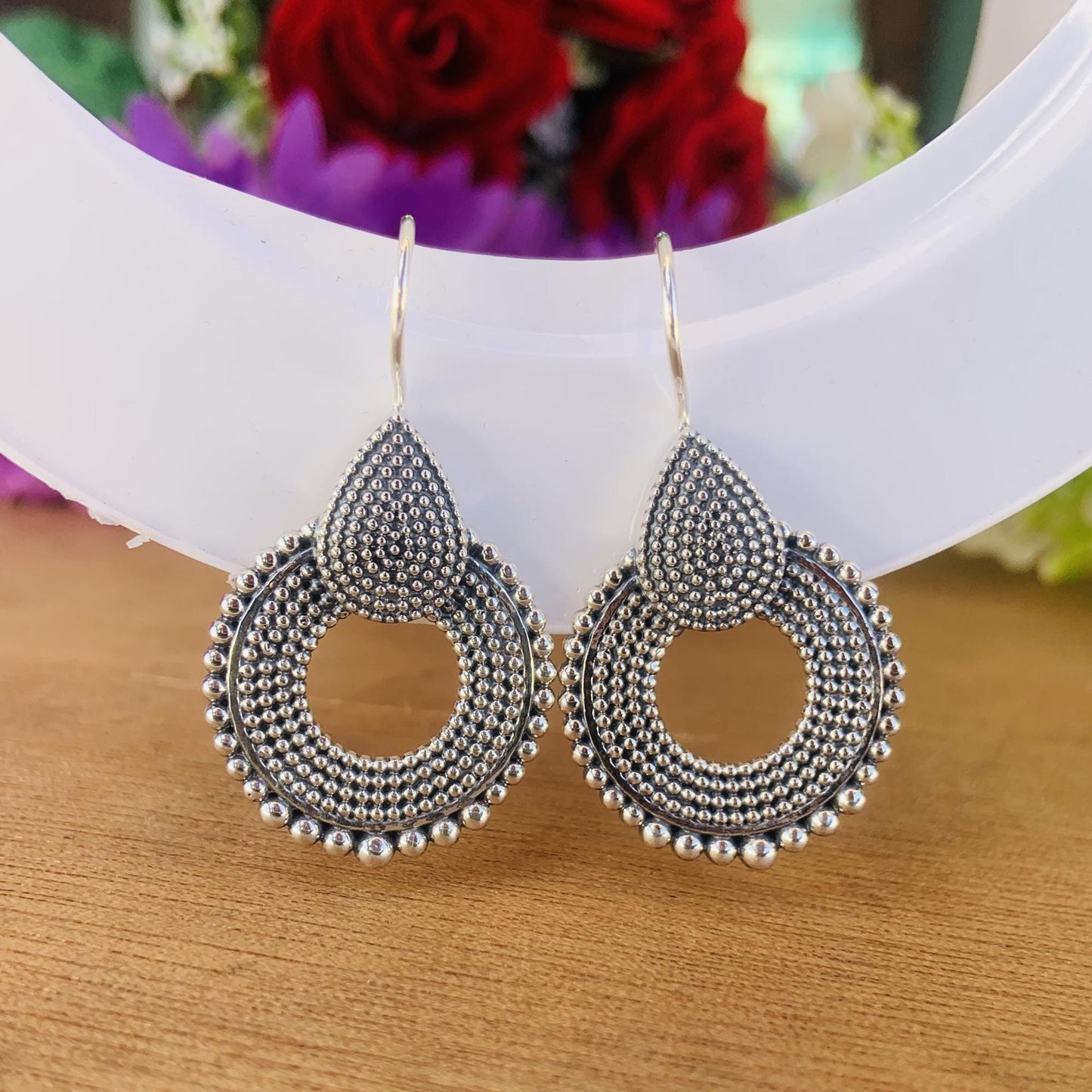 Chakra Cocktail Silver Earrings ~  Fancy Silver Jewelry ~ Designer Bridesmaid Earrings ~ Gift For Her ~ E-0028